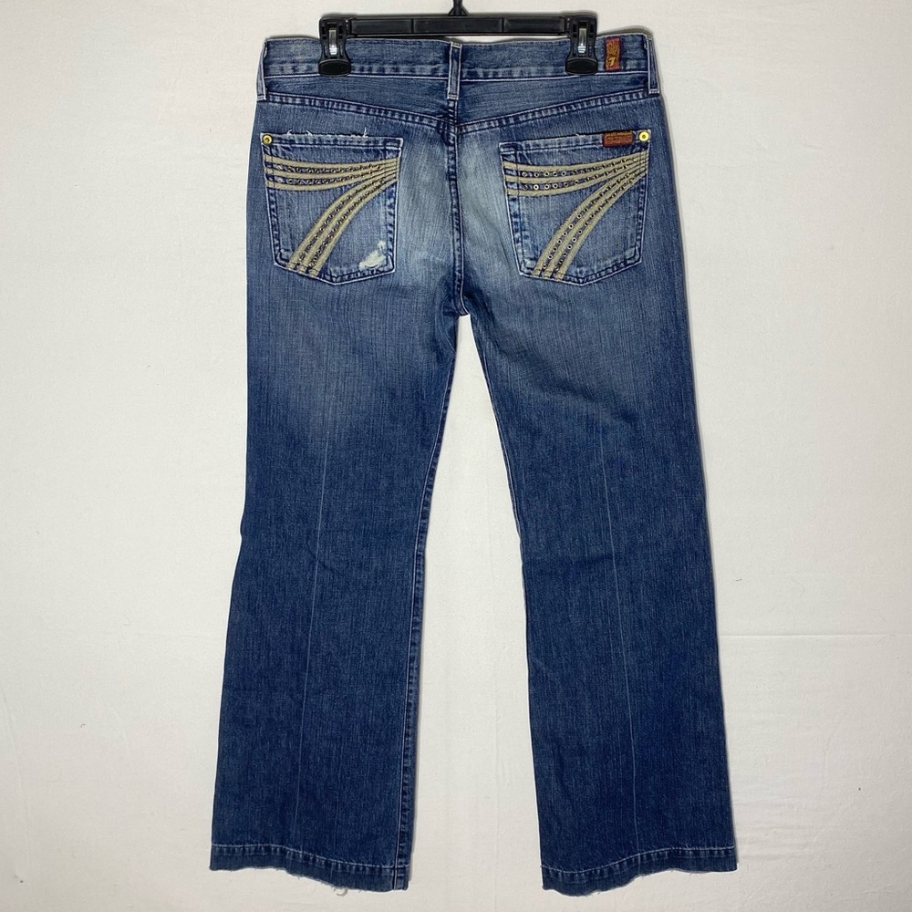 Vintage Y2K 7 For All Mankind Med Wash Low Rise Flare Leg Dojo Jeans 31 Festival